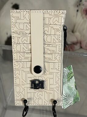 Badgley Mischka Cream Monogram Wristlet Wallet with Black Accents 6”x 3” NWT